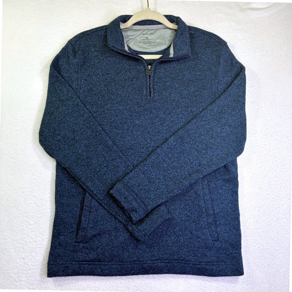 Van Heusen Mens Blue Marl Quarter Zip Pullover Sweater Regular Fit Medium